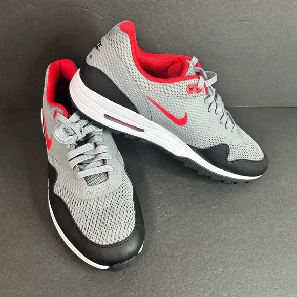 Nike Air Max 1 Golf Shoes Men's Size 10.5 Spikeless Gray Red Cleats CI7576-002
